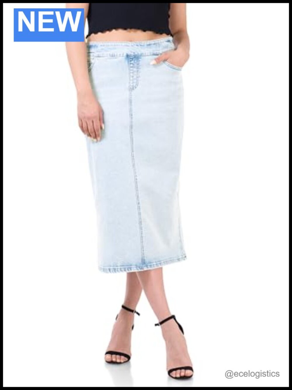 Women's High Rise Stretch Denim Skirt Pull On Casual